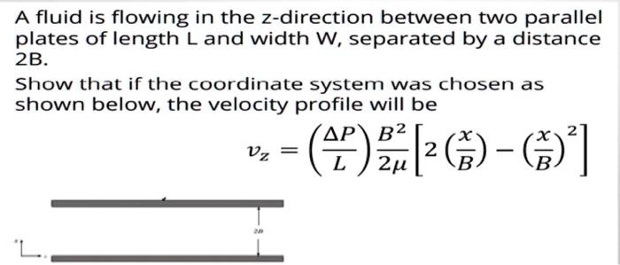 A fluid is flowing in the z-direction between two parallel plates of ...