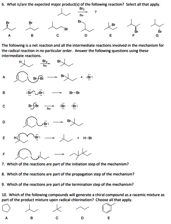 Solved What Isare The Expected Major Products Of The Following Reaction Select All That 