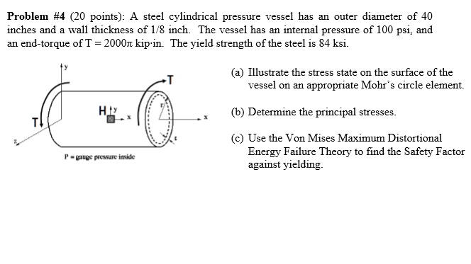 SOLVED: Problem #4 (20 points): A steel cylindrical pressure vessel has ...