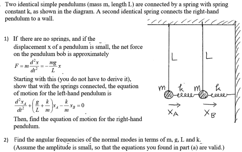 SOLVEDTwo identical simple pendulums (mass m, length L) are connected