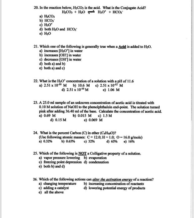 SOLVED:20. In the reaction below, HCOz is theacid Wha: is the Conjugaie ...