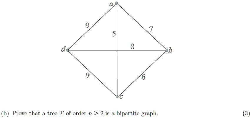 (b) Prove that a tree T of order n ? 2 is a bipartite graph.