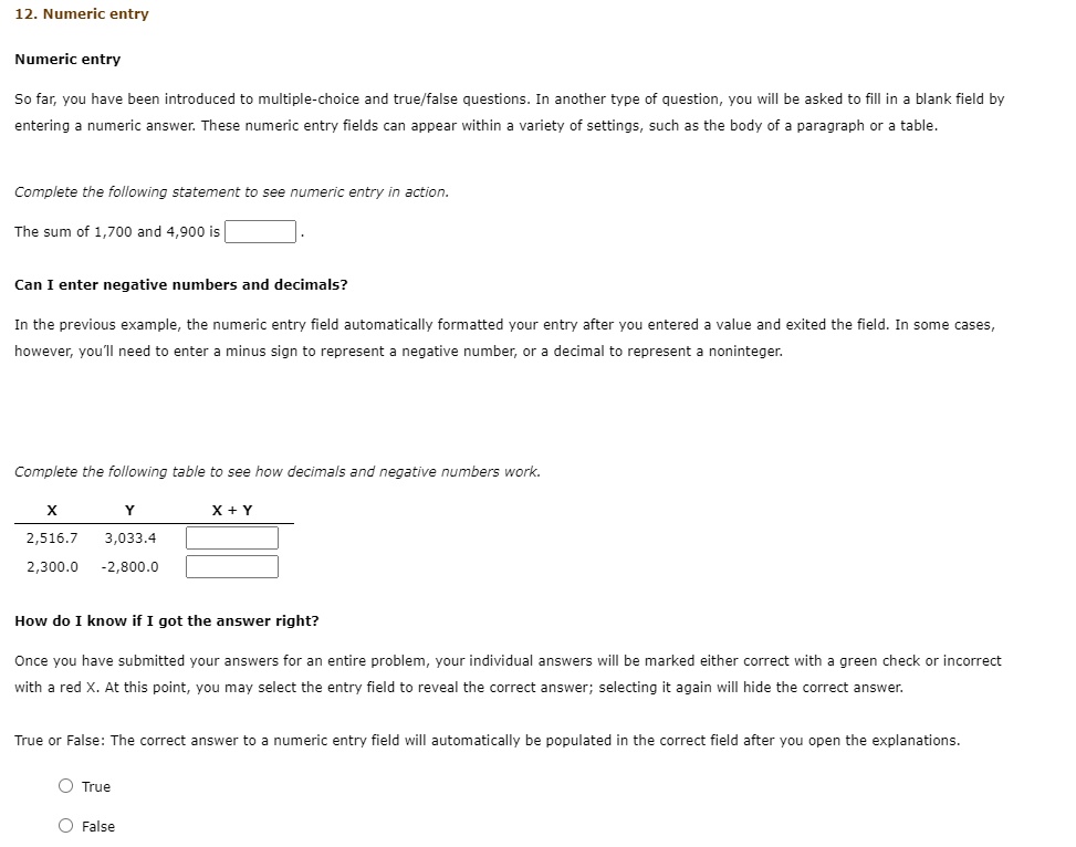 Numeric Entry So far, you have been introduced to multiple-choice and ...