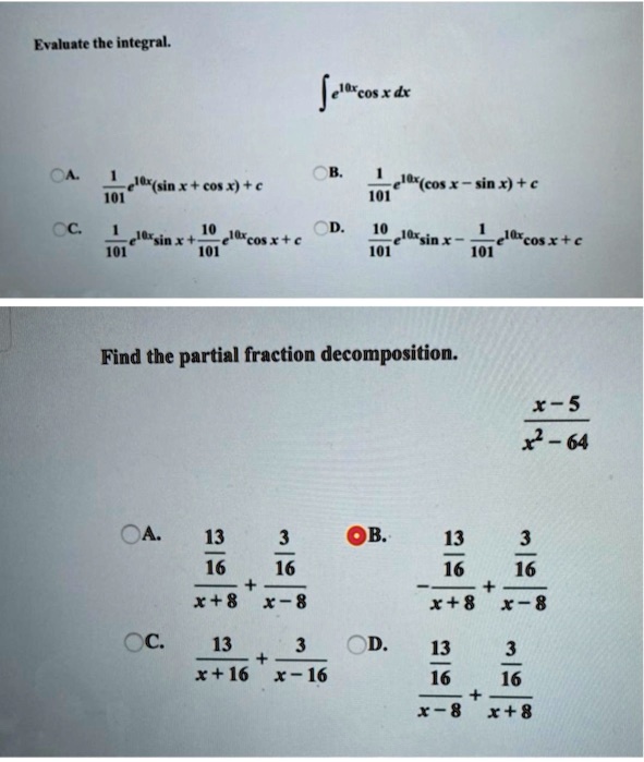 Solved Evaluate The Integral Cosx X 4u Sin Cob A 10l Ju Cos Sin A 10i 4ursin X Jurcos A 101 0l Rsin Jurcosx A