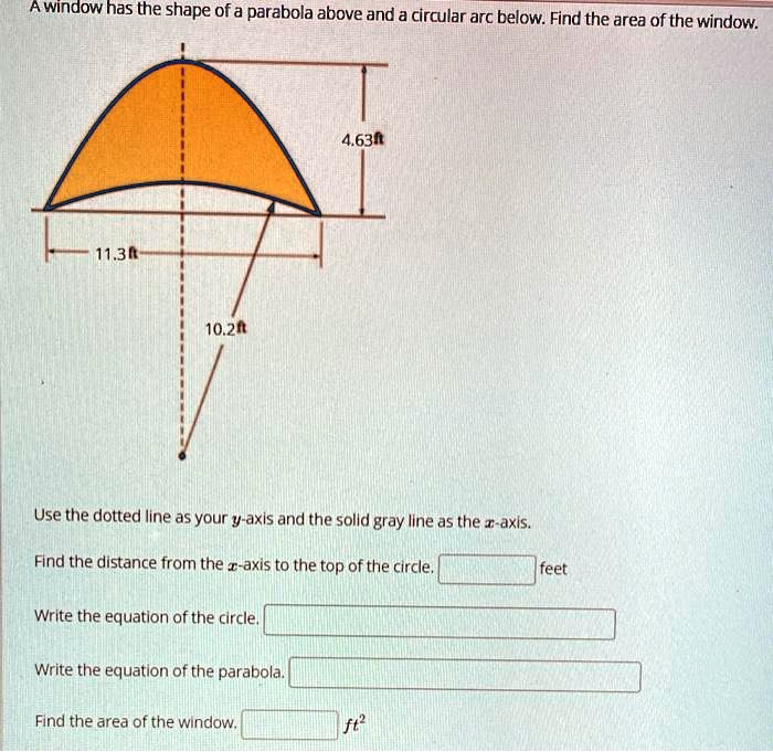 A window has the shape of a parabola above and a circular arc below ...