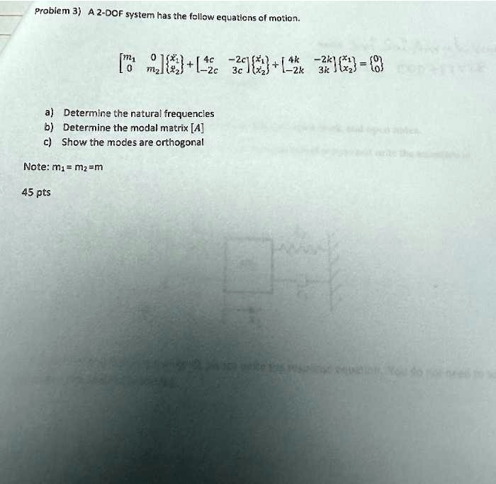 Texts: Problem 3) A 2-DOF system has the following equations of motion ...