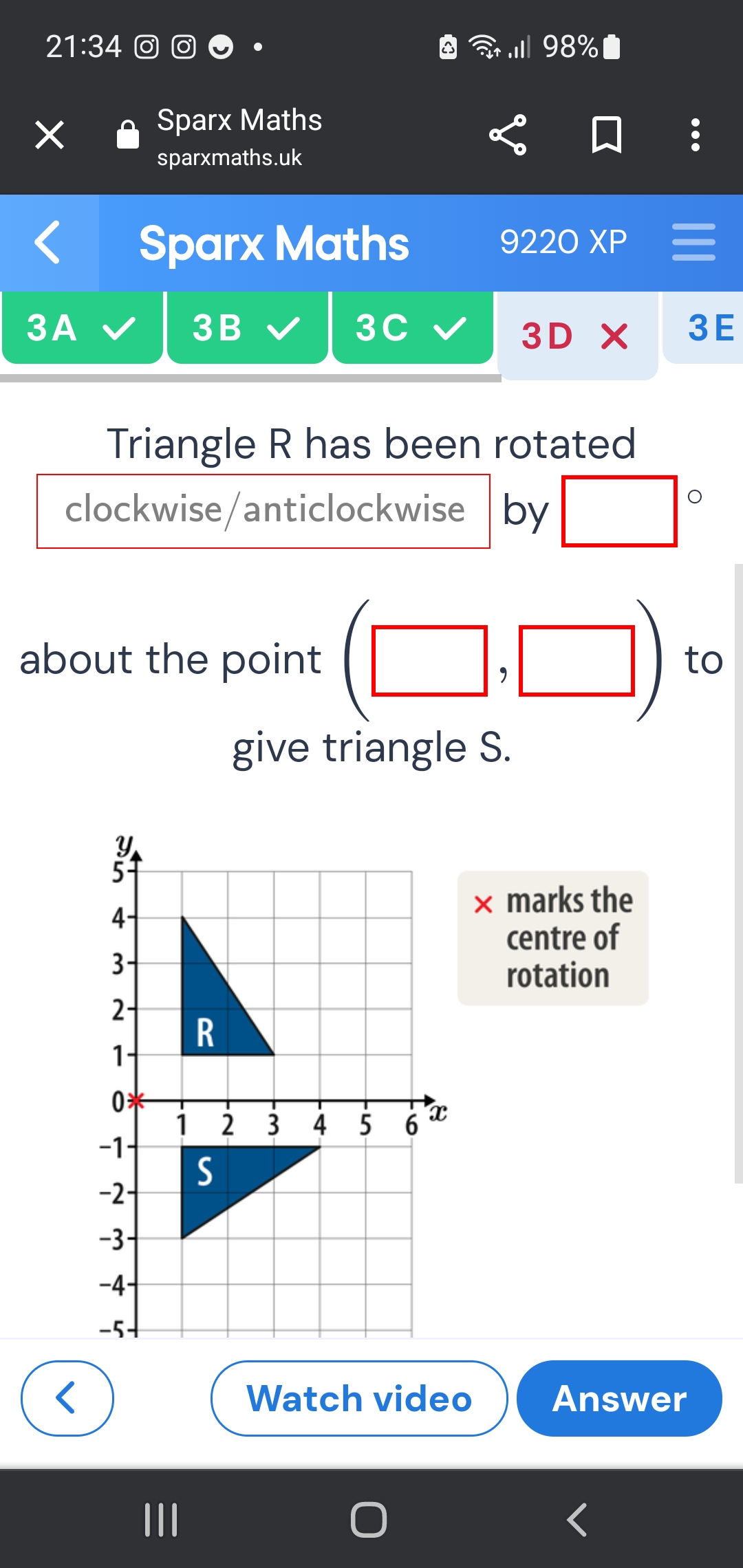 SOLVED Triangle R has been rotated clockwise/anticlockwise by about