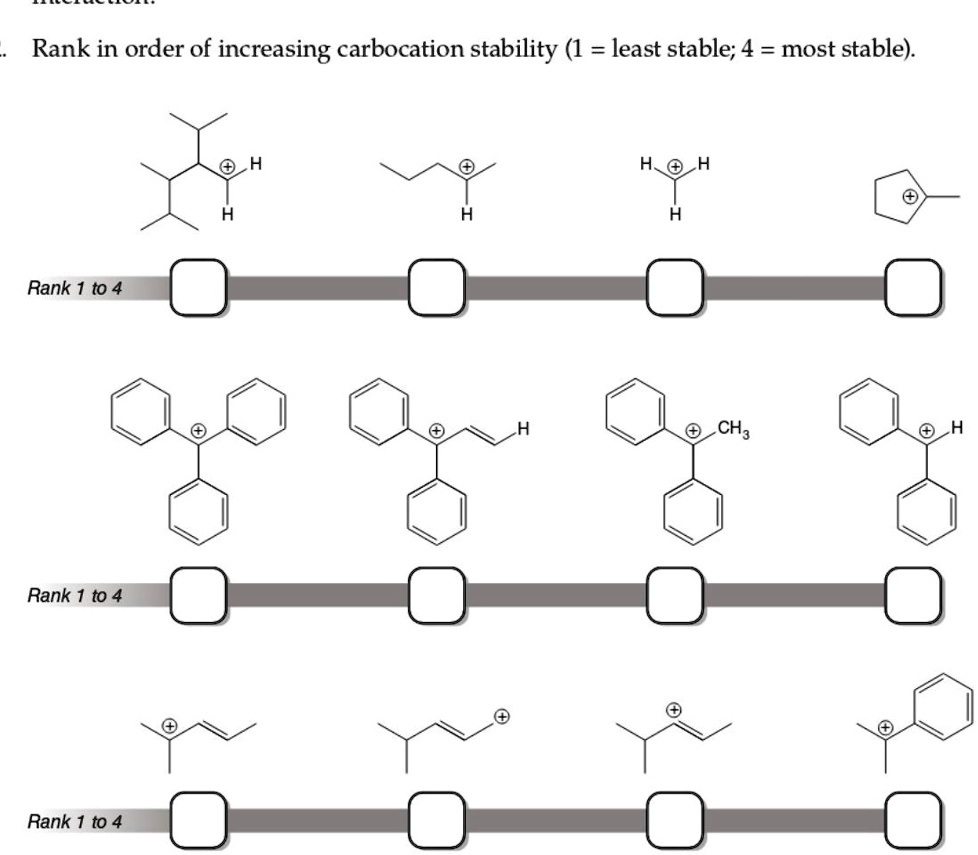 SOLVED: Rank In Order Of Increasing Carbocation Stability (1 = Least ...