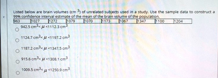 Solved Listed below are brain volumes (cm2) of unrelated