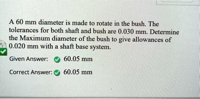 A 60 mm diameter is made to rotate in the bush. The tolerances for both ...
