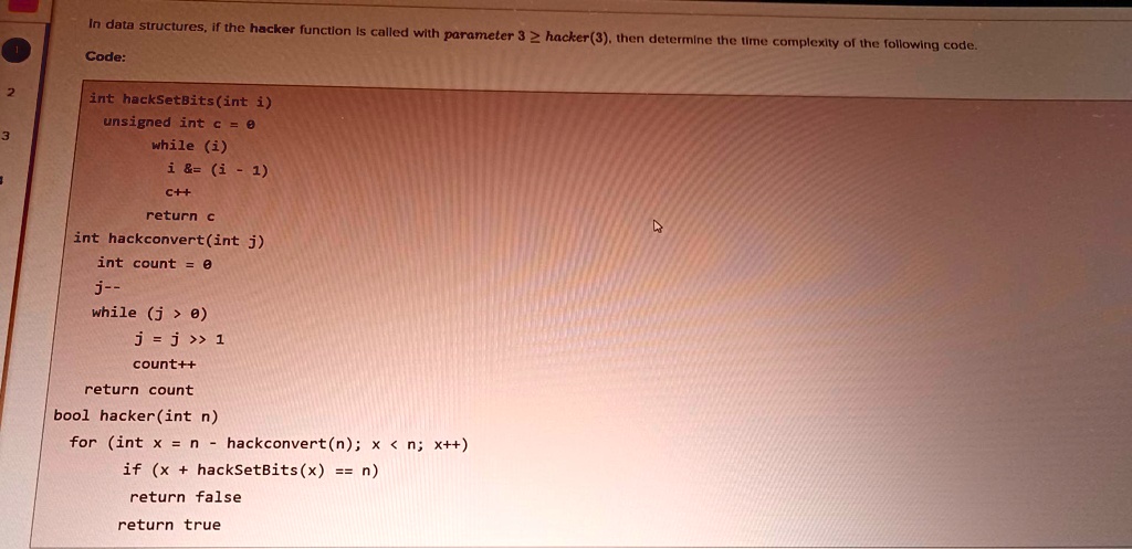 In data structures, if the hacker function is called with parameter 3 ...