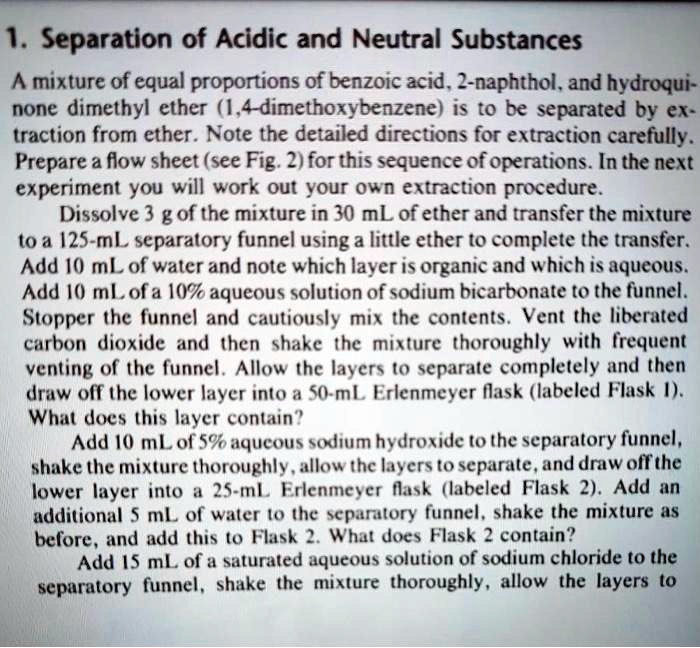 SOLVED: 1. Separation of Acidic and Neutral Substances A mixture of ...