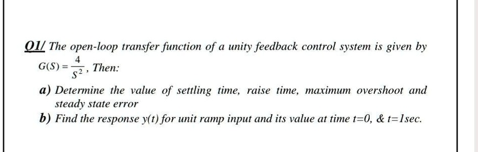SOLVED: The open-loop transfer function of a unity feedback control ...