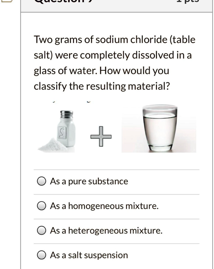 SOLVED 'What is the answer? Lei Cn Two grams of sodium chloride (table