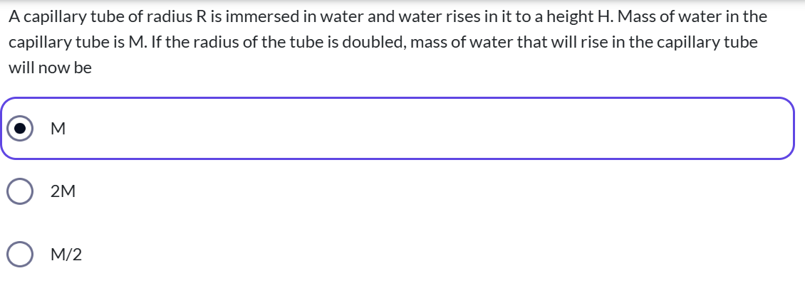 A capillary tube of radius R is immersed in water and water rises in it ...