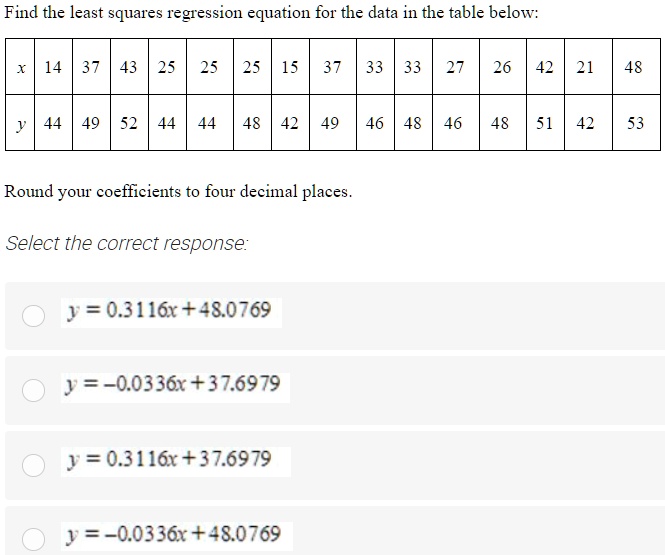 equation for least squares regression line calculator