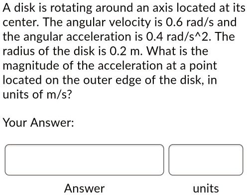 SOLVED: A disk is rotating around an axis located at its center. The ...