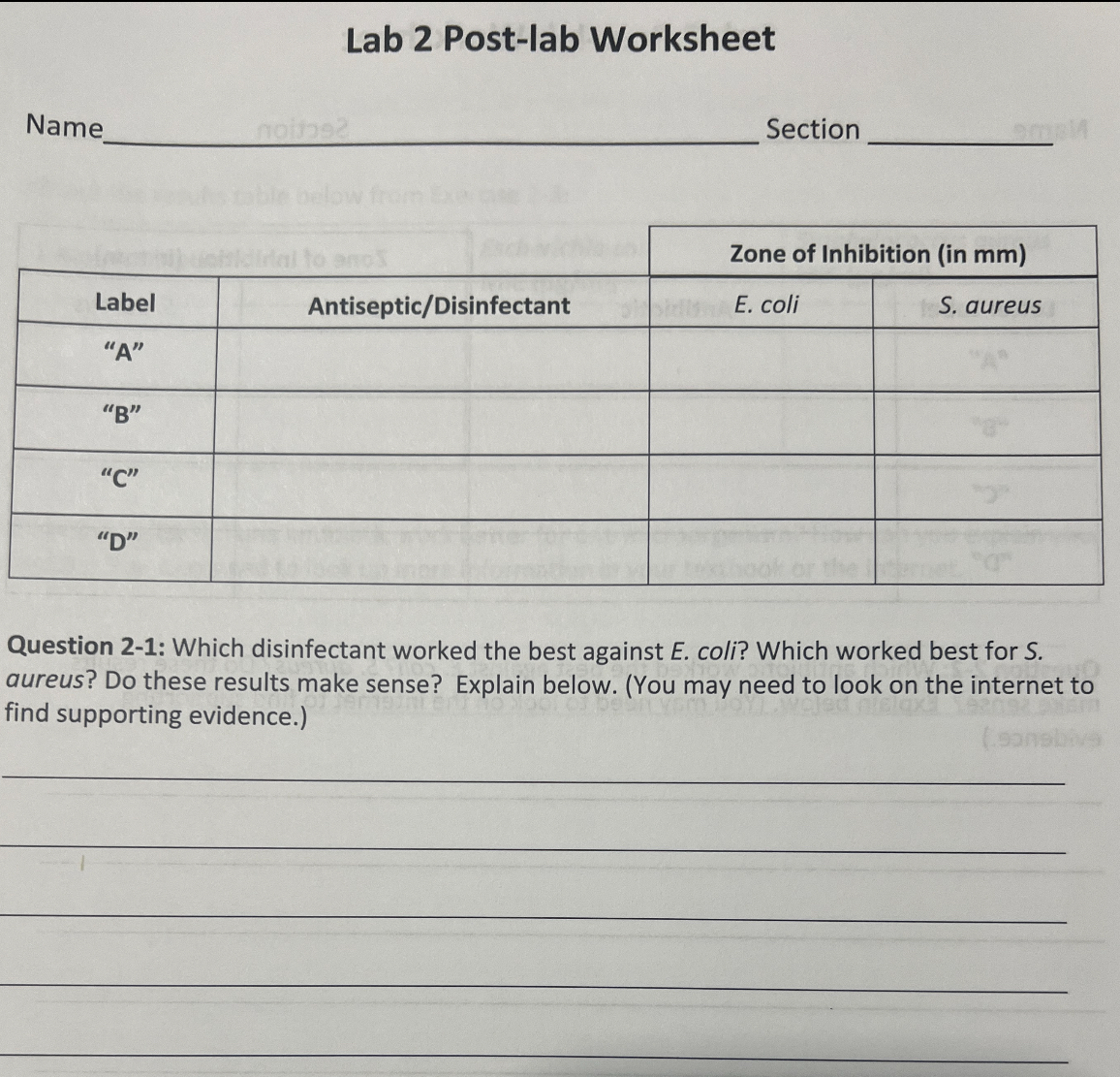 SOLVED: Lab 2 Post-lab Worksheet Name Section 3 - 4 2c| 2c| Zone of ...