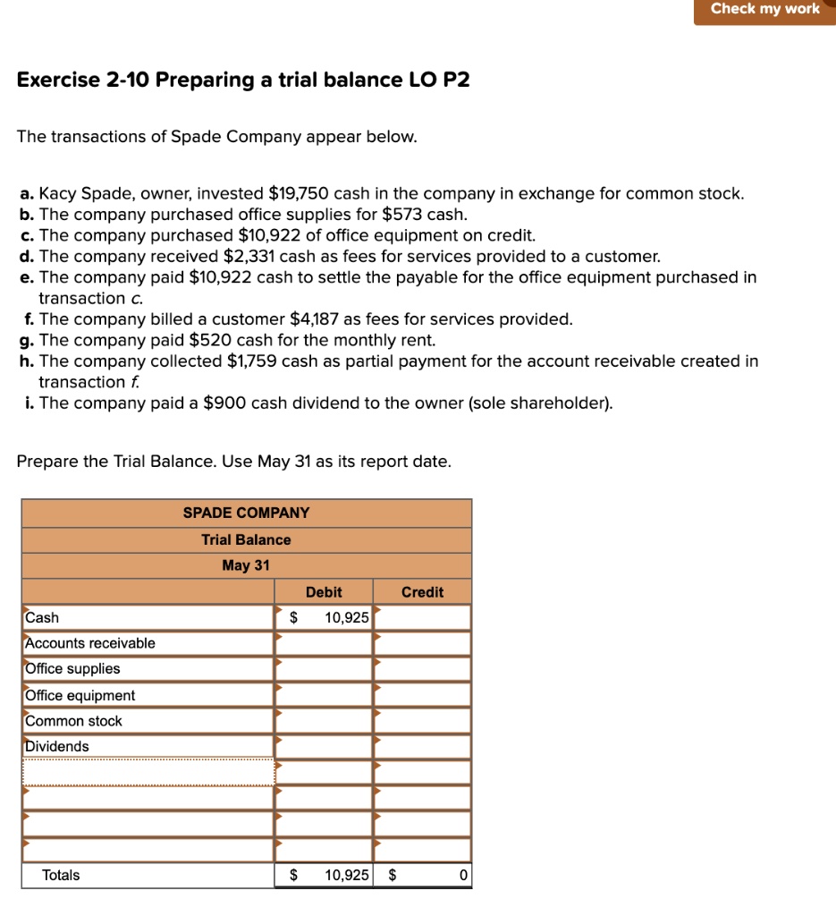 SOLVED Exercise 210 Preparing a Trial Balance LO P2 The transactions