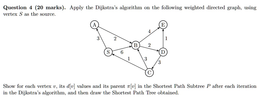 SOLVED: Question 4 (20 marks). Apply the Dijkstra's algorithm on the ...