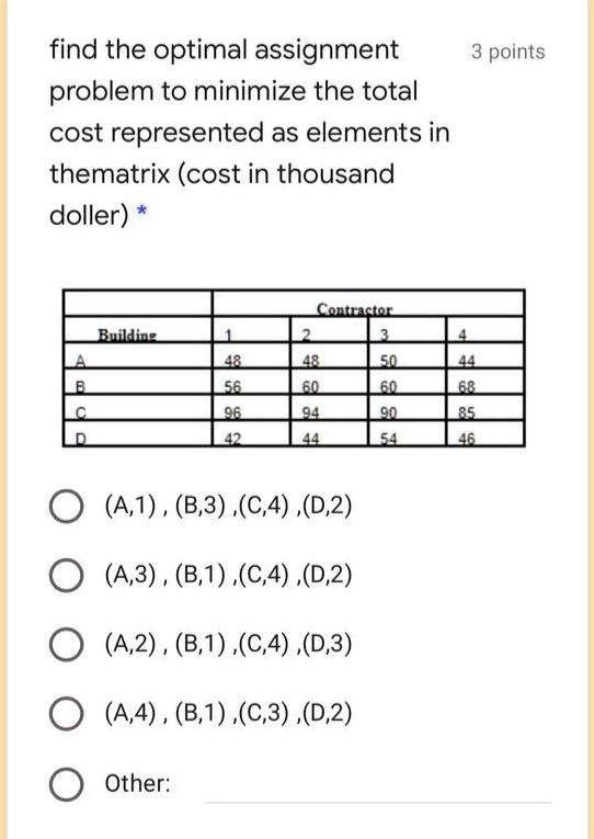 find the optimal assignment 3 points problem to minimize the total cost ...