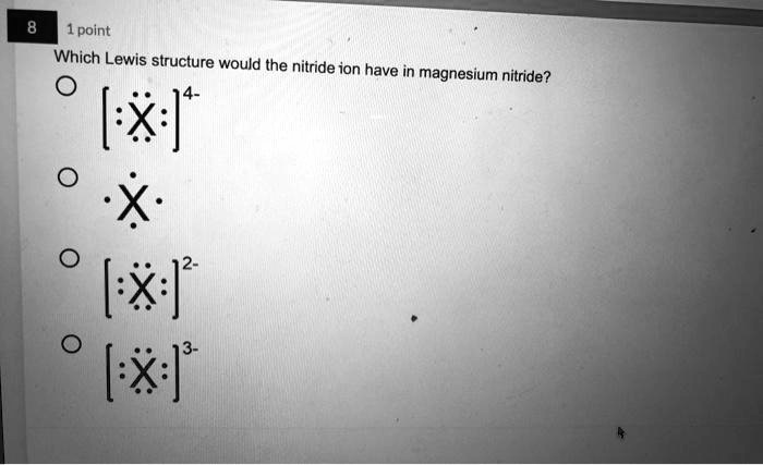 Solved 1 Point Which Lewis Structure Would The Nitride Ion Have In Magnesium Nitride [x ] [x