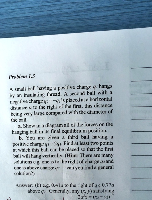 SOLVED A small ball having a positive charge q1 hangs by an insulating