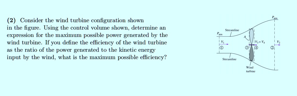 2 consider the wind turbine configuration shown in the figure using the control volume shown determine an expression for the maximum possible power generated by the wind turbine if you defin 16673