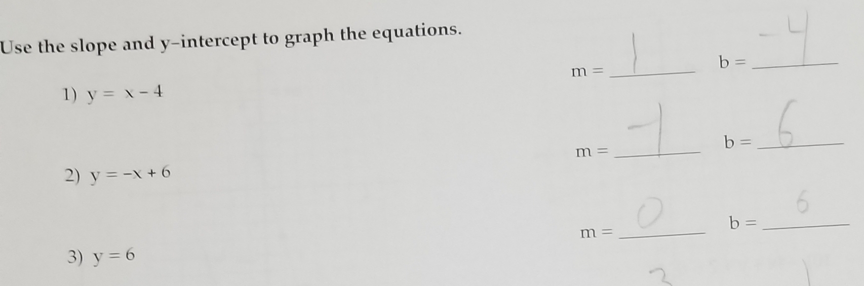 use the slope and y intercept to graph the equations 1 yx 4 2 y x6