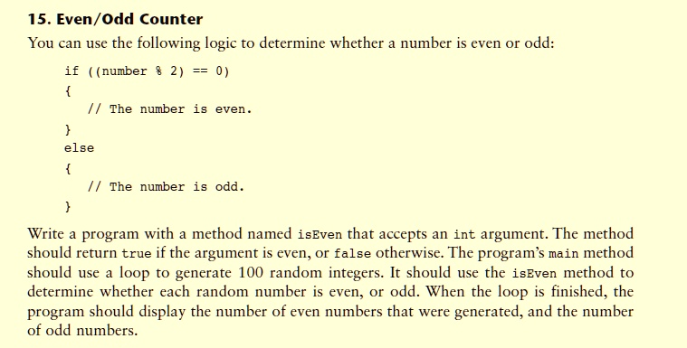 SOLVED: ## IN JAVA ## 15. Even/ Odd Counter You can use the following ...
