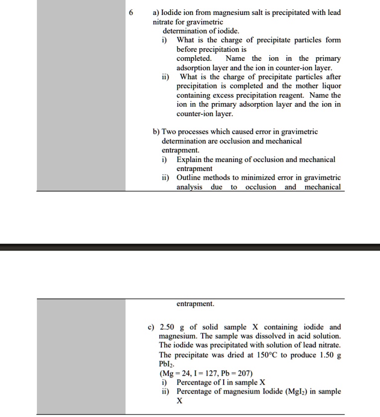 SOLVED a) Iodide ion from magnesium salt is precipitated with lead nitrate for gravimetric