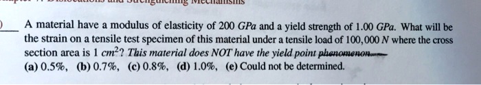 SOLVED: A material have a modulus of elasticity of 200 GPa and a yield ...