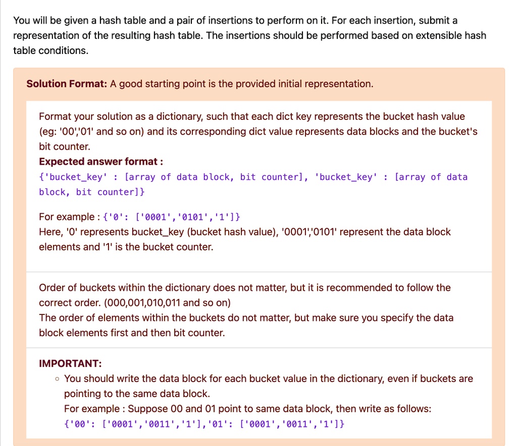 SOLVED Initial hash table representation'0' ['0010', '0111', '1