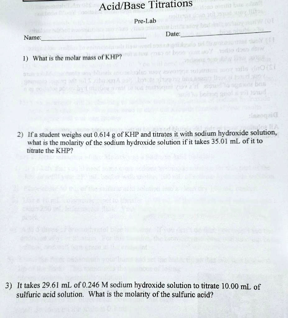 SOLVED Acid/Base Titrations PreLab Date Name 1) What is the molar
