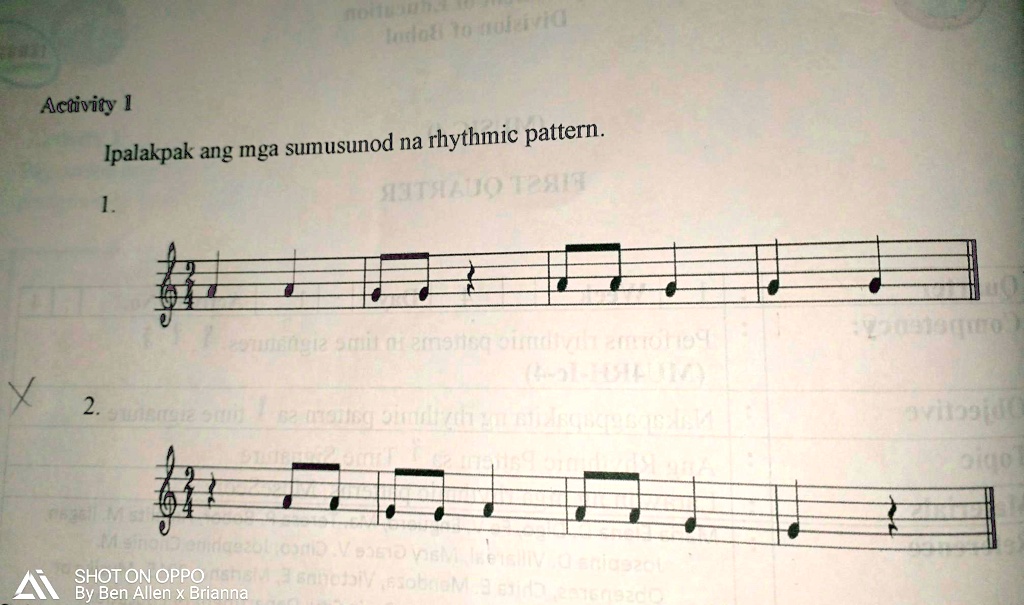 Solved Activity 1 Ipalakpak Ang Mga Sumusunod Na Rhythmic Pattern Need Help Ko Ngayon Jo 1841