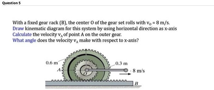 SOLVED: With a fixed gear rack (B), the center O of the gear set rolls ...