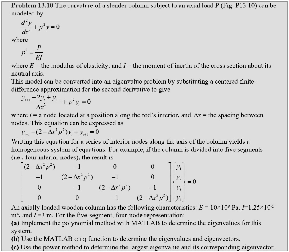 SOLVED: Problem 13.10: The curvature of a slender column subject to an ...