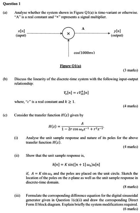 question 1 a analyse whether the system shown in figure q1a is time ...