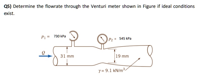 Q5) Determine the flowrate through the Venturi meter shown in Figure if ...