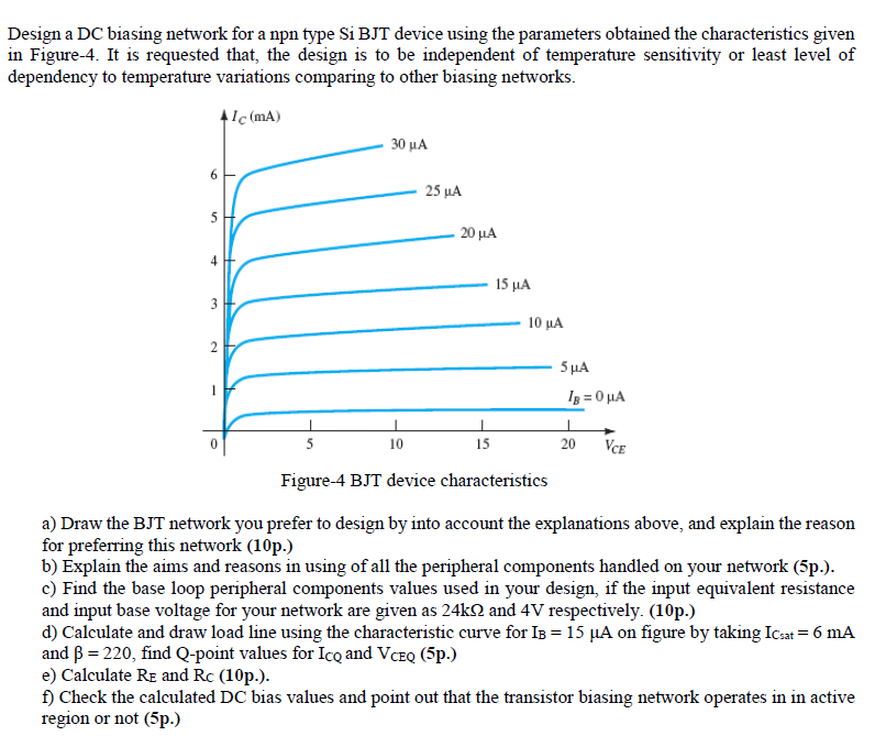 Solved Design A Dc Biasing Network For A Npn Type Si Bjt Device Using