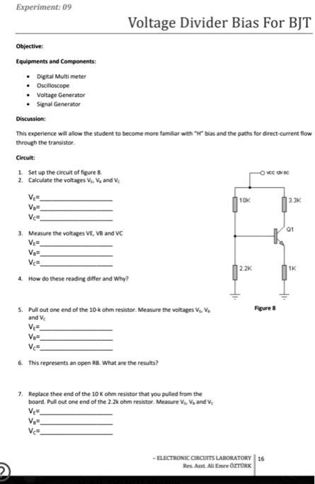 Experiment 09 voltage divider bias for bjt objective...