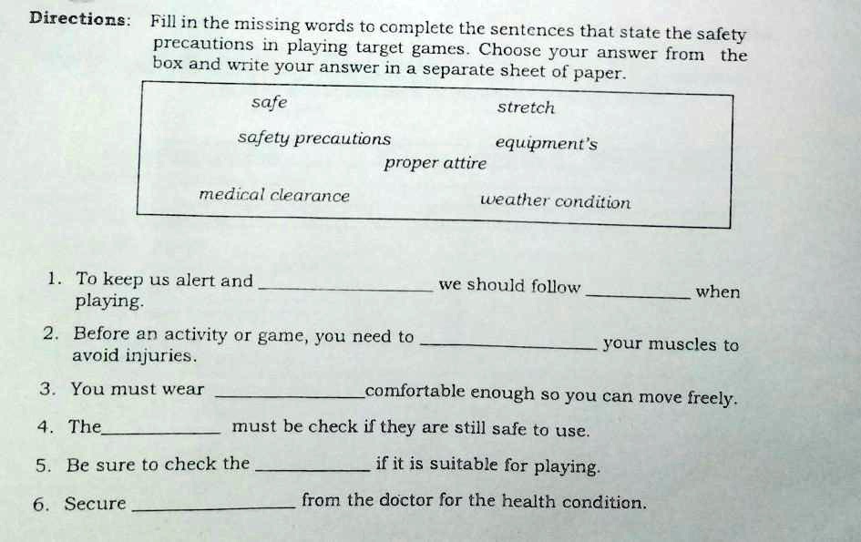 Solved Please fill in the missing words from the following