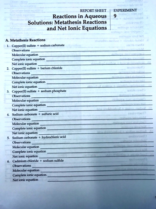 SOLVED REPORT SHEET EXPERIMENT Reactions in Aqueous Solutions