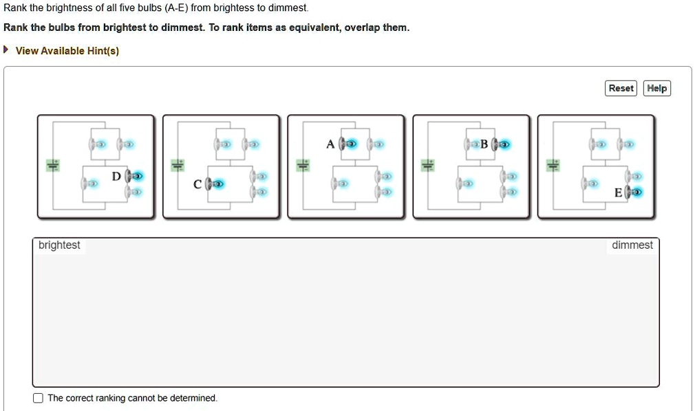 SOLVED Rank the brightness of all five bulbs (AE) from brightest to