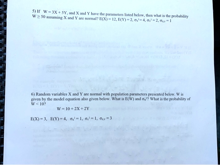 5 If W 3x Sy And X And Have The Parameters Listed B Itprospt