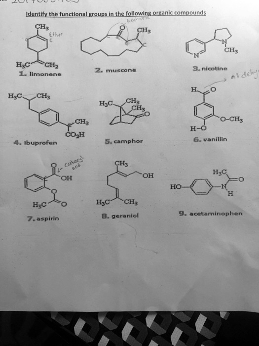 SOLVED Identify the functional groups in the following organic