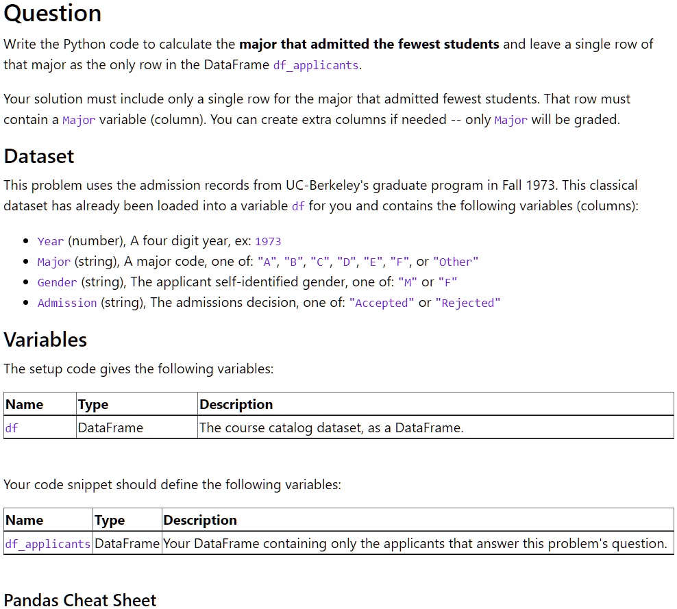 SOLVED: Write the Python code to calculate the major that admitted the ...