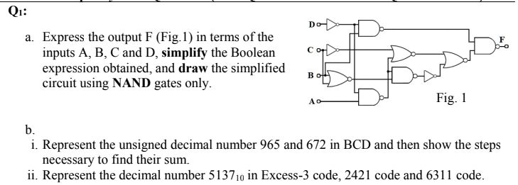 SOLVED: a. Express the output F (Fig. 1) in terms of the inputs A, B, C ...