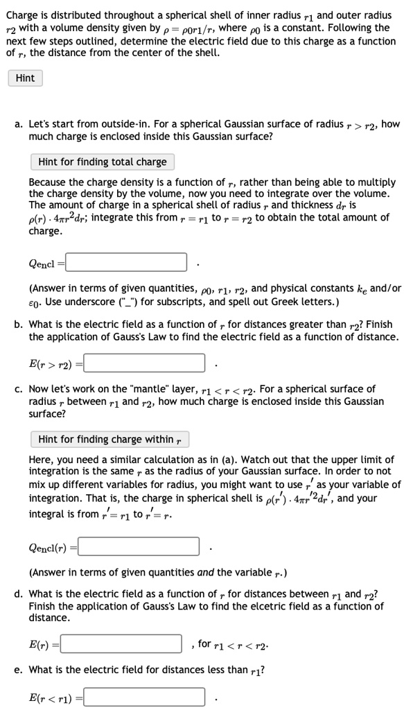 SOLVED a. Let's start from outsidein. For a spherical Gaussian surface of radius r > r2, how