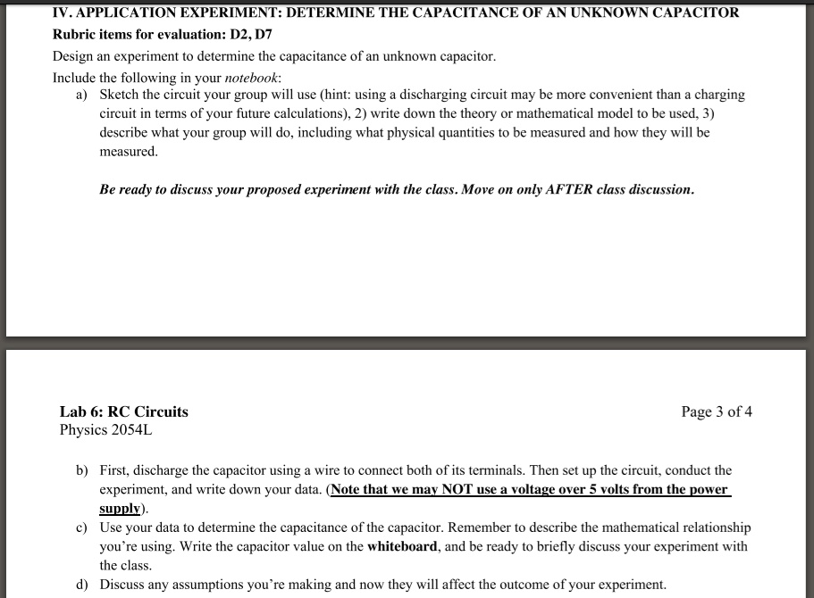 Solved: Iv. Application Experiment: Determine The Capacitance Of An 